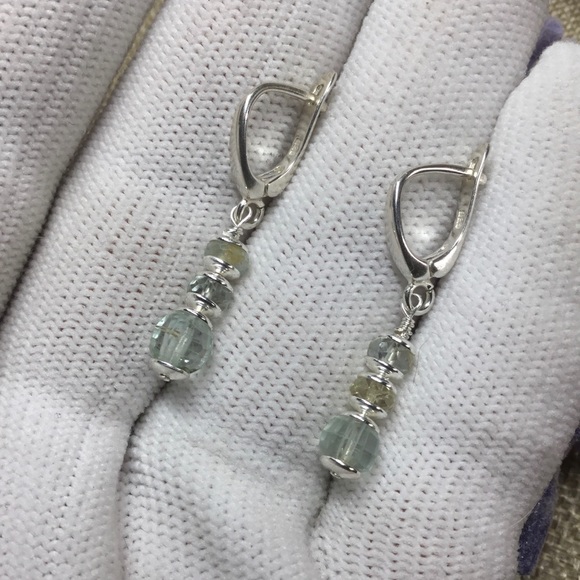 Minimalist Aquamarine And Sterling Silver Earrings - Picture 2 of 8